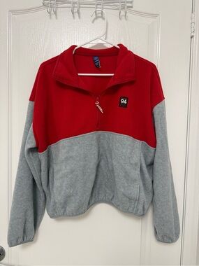 Old Navy Red and Gray Half-Zip Fleece Pullover